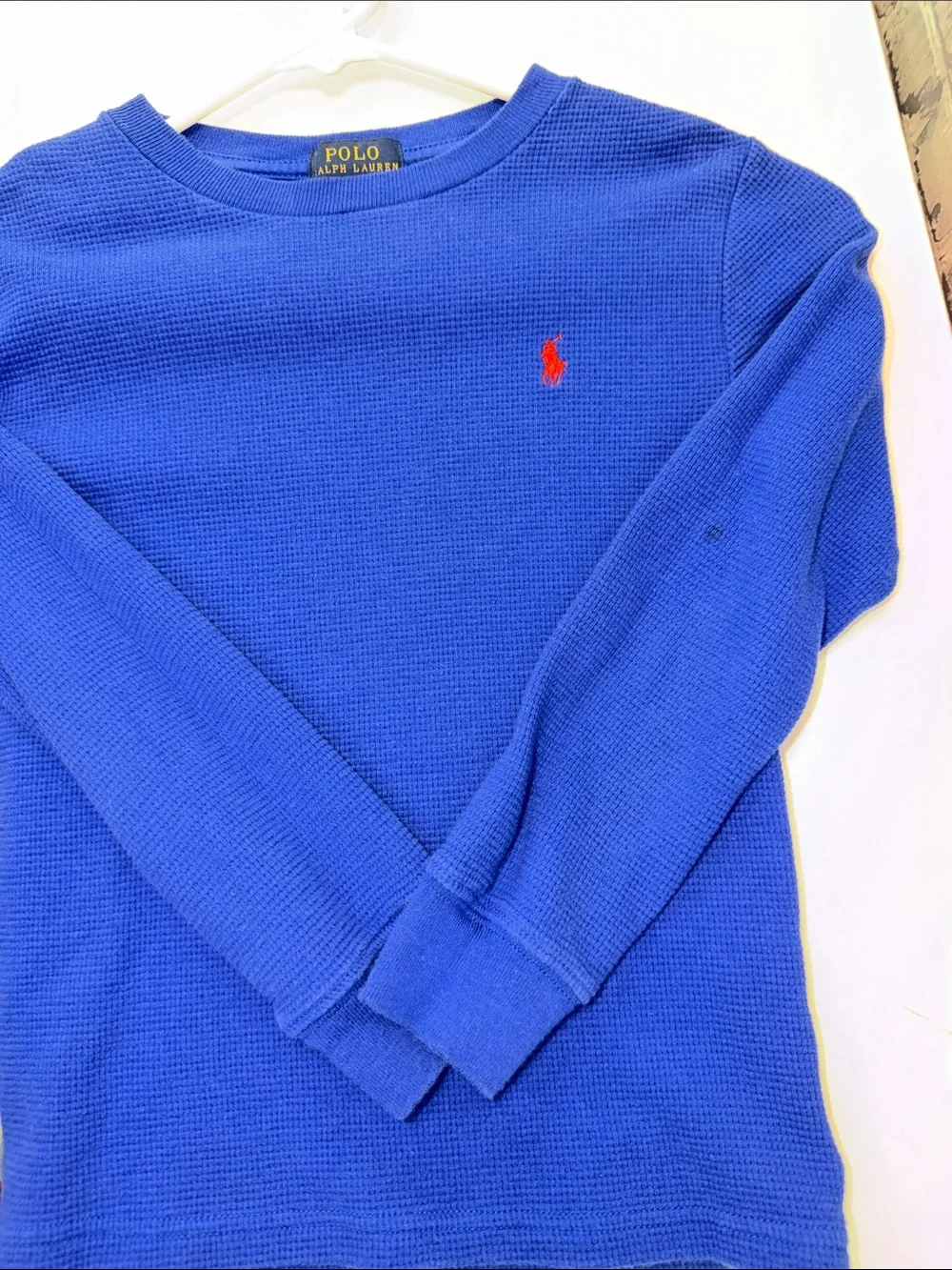 Polo by Ralph Lauren Royal Blue Long-Sleeve Waffle Knit Tee with Red Pony